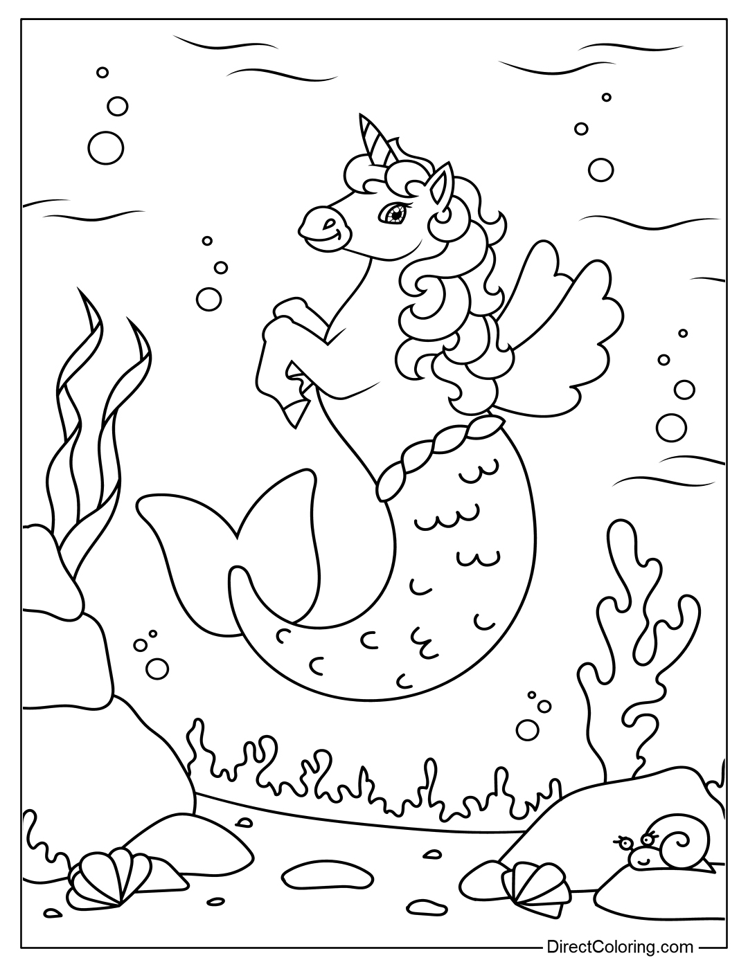 Cute Mermaid Unicorn Color Page For Kids